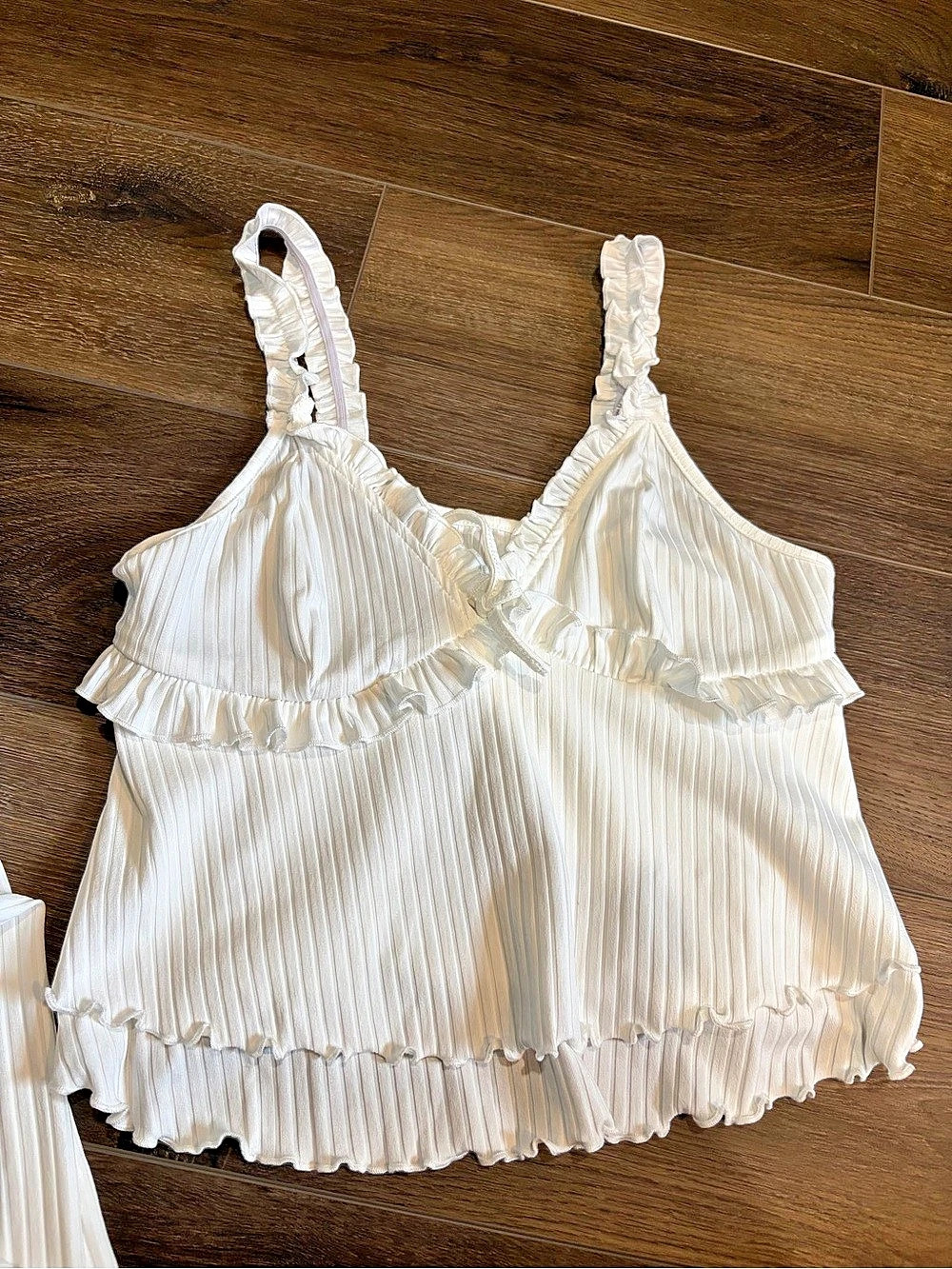 White Ruffled Pleated Camisole Set Like New